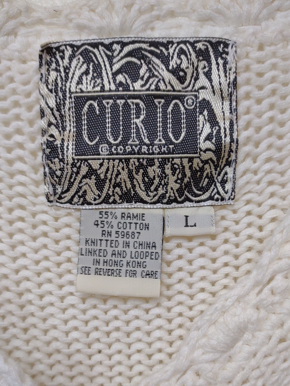 Curio Vintage White Knit Cottage-Style BU Cardigan Whimsical Decorative Buttons - Picture 3 of 15